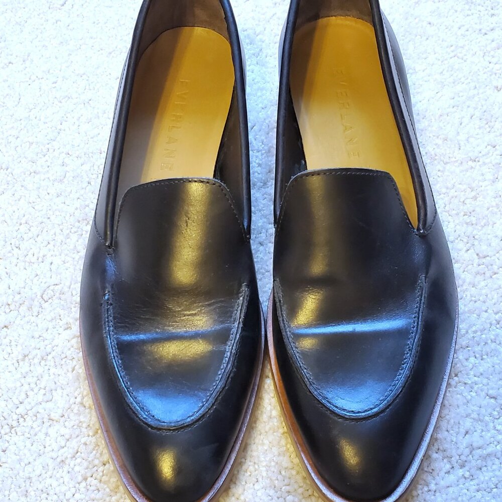EVERLANE The Modern Loafer Black Leather Pointed Toe Shoes Women's Sz 8.5 Italy